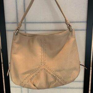 B. Makowsky Beige Nude Leather Hobo Style Shoulder Bag